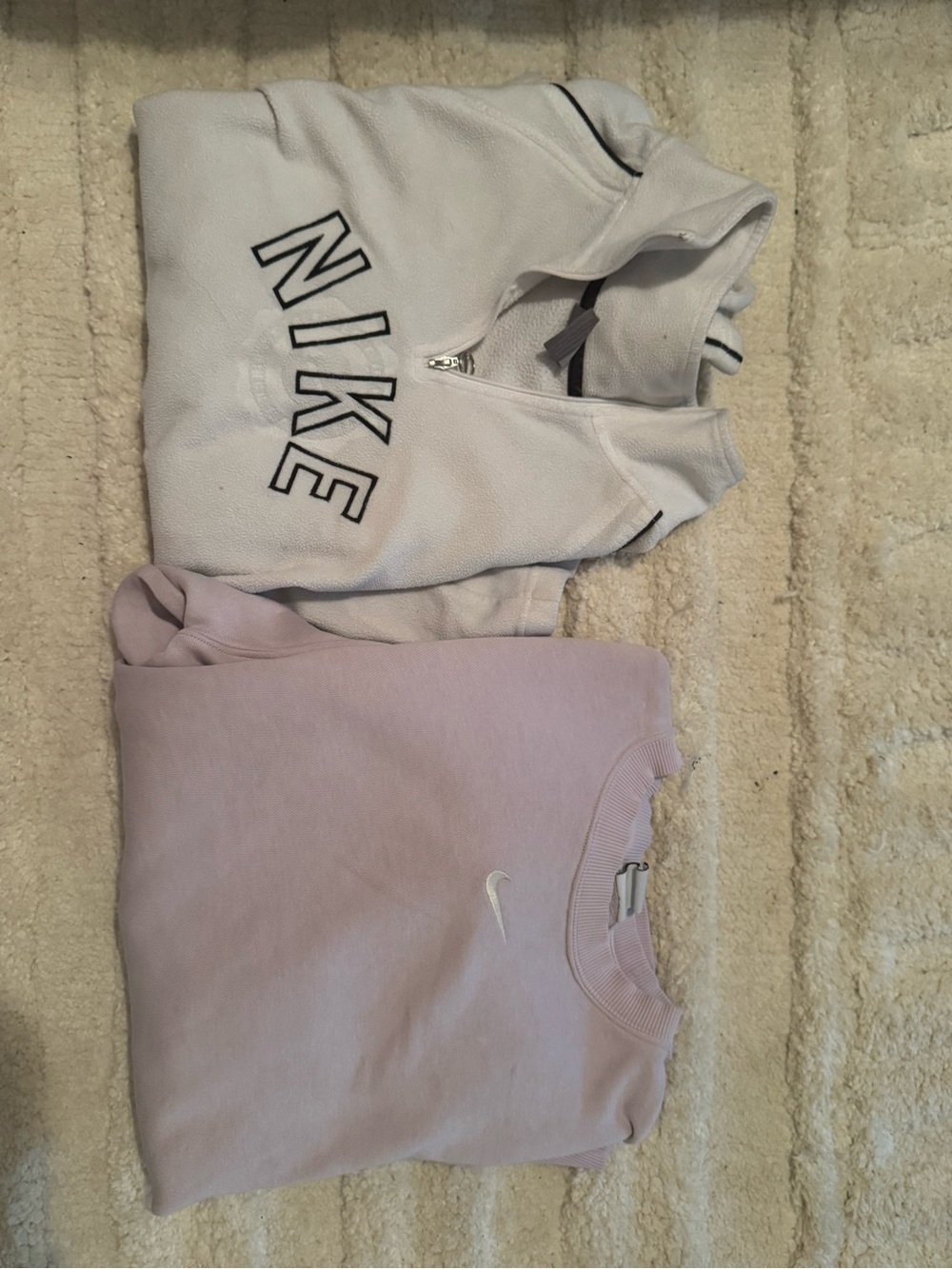 Nike Men’s White Quarter-Zip and Light Pink Crewneck Sweatshirts